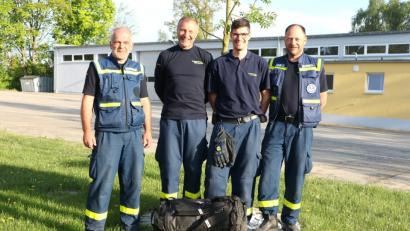 Dietmar Bleistein, Patrick Wilhelm, Christian Grasser und Matthias Ferstl (von links) beteiligten sich an der THW-Übung in Frankreich. 	Bild: exb