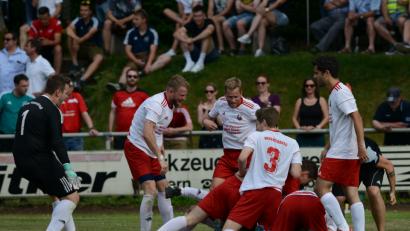 Bild: HAM, Autor [HAM] (HANS.MARK1@GMX.DE)
Die Vohenstraußer Spieler begruben Felix Diermeier nach dessen Siegtreffer in der 89. Minute unter einer Jubeltraube.