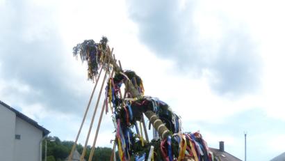 Bild: fm
Mit vereinten Kräften bringen die Hartmannshofer ihr Kirwa-Wahrzeichen in die Senkrechte.