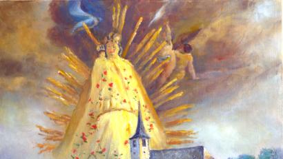 Bild: fvo
Vor dem Fahrenberger Gnadenbild und der Wallfahrtskirche fleht ein Bittsteller in seinem Anliegen.