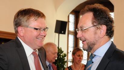 Bild: Stephan Huber
150 Jahre Amberger Zeitung: OB Michael Cerny im Gespräch mit Festredner Heribert Prantl.