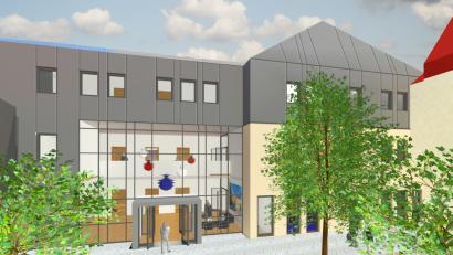 Grafik: Architekturbüro Steidl
Diese Visualisierung zeigt, wie der neue Verwaltungstrakt des Neunburger Rathauses auf Basis des Bauentwurfs aussehen soll. Geplant ist er an der Stelle des "Altmann-Hauses" Im Berg. Der Neubau soll mit dem bisherigen Rathaus verbunden werden.