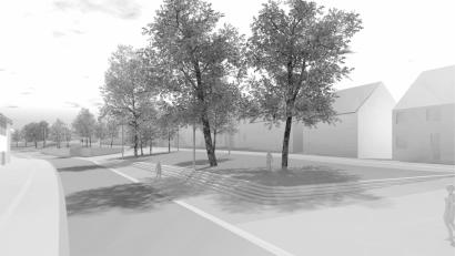 Bild: ow
Der Entwurf des Architekten Felix Holzapfel-Herziger sieht westlich des Rathauses einen Bereich vor, der zum Spielen einlädt. Hier könnte aber auch weiterhin das Bürgerfest abgehalten werden. Die Mauer, die das Gelände zur Kreisstraße abgrenzt, soll durch eine Stufenanlage ersetzt werden. Dadurch wird die Fläche von allen Seiten zugänglich.