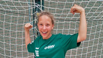 Bild: Uschold, Günter [gud] (guenter@uschold.net)
Paula Landgraf vom HV Oberviechtach  im neu errungenem BHV-Trikot