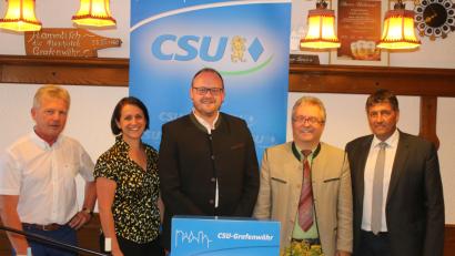 Bild: sne
CSU-Ortsvorsitzender Gerald Morgenstern kann beimJohanni-Dämmerschoppen Tanja Renner, Andreas Meier, Toni Dutz und Edgar Knobloch (von links) für ein Referat über aktuelle politische Themen gewinnen.