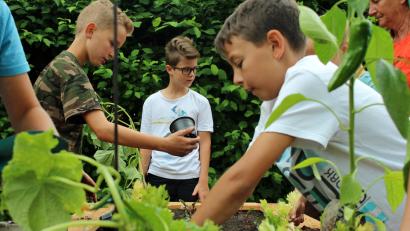 Bild: sön
Eifrig werkelten die Kinder und pflanzten in die Hochbeete Gurken, Paprika, Tomaten, Schnittlauch und auch Blumen.