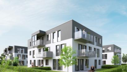 Skizze: apg 90 Architekten
Drei dreigeschossige Punkthäuser mit 23 Wohnungen entstehen in den "Krumpes- Höfen".