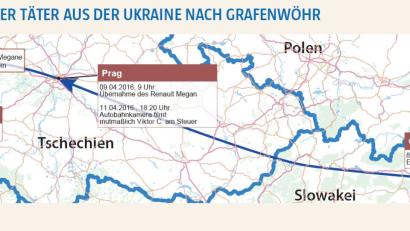 Bild: NT/AZ
Die mutmaßliche Route der Täter aus der Ukraine nach Grafenwöhr.