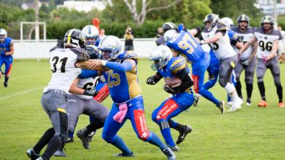 Bild: André Kestler
Ein Spiel auf Augenhöhe: Die Wikinger aus Weiden verlieren gegen die Mad Bulldogs aus Amberg nur knapp.
