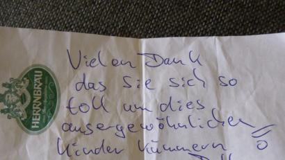 Bild: Bildungsstätte St. Wolfgang
Diesen Zettel hinterließ der bescheidene anonyme Spender