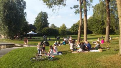 Bild: eib
Sommerfeeling beim Picknick auf der Moorbadwiese. Zur Unterhaltung bekam das Publikum witzige und nachdenkliche deutsch-tschechische Geschichten, in Musik verpackt, serviert.