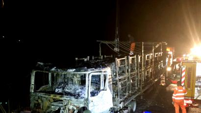 Bild: Auer, Alexander
Ein Lastwagen, der BMW-Motoren geladen hatte, brannte auf der A3 komplett aus.