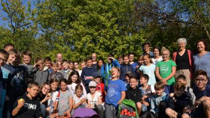 Bild: hcz
Renate Flauger (rechts) vom Obst- und Gartenbauverein ließ den Fünftklässlern des Kepler-Gymnasiums freien Lauf beim Pflücken.