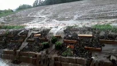 Bild: exb
Oliver Ertel schickte ein Video von den Wassermassen, die von einem Feld im Norden seines Hauses auf sein Grundstück flossen.