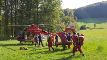 Bild: Bergwacht Amberg
Auf einer Wiese landete der Rettungshubschrauber.