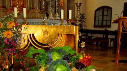 Bild: ak
Der Erntedankaltar in Kulmain zeigt, was Gärten und Felder hergeben.