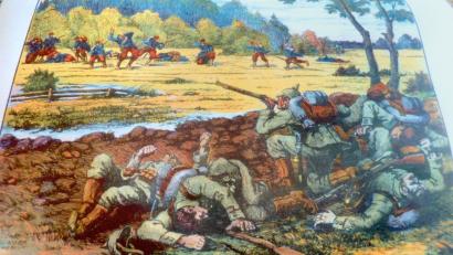 Bild: Hans Pirner
Solche Bilder – deutsche Infanteristen schießen auf französische – sollten der deutschen Öffentlichkeit einen Eindruck vom Krieg geben. Dass die Realität viel grausamer war, erlebte Heinrich Engel am eigenen Leib.
