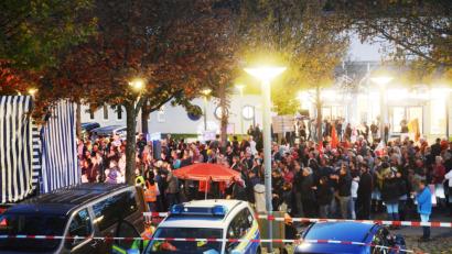 Bild: gsb
Die Kundgebung und das anschließende Konzert locken rund 350 Protestler gegen die AfD vor die Neustädter Stadthalle.