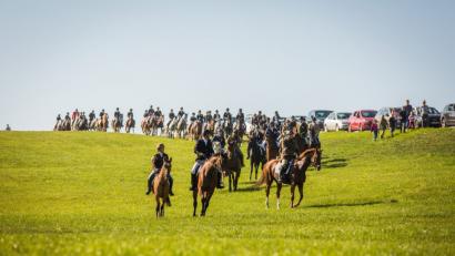 Bild: Michael Hellmuth
Zur Franz-Koller-Gedächtnisjagd stiegen fast 50 Reiter in den Sattel. Rund 20 Kilometer lang war die Strecke durch Wiesen und Felder. Der Aufbruch der Jagdgesellschaft wird stets von einem großen Zuschauertross begleitet.