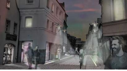 Bild: Jochen Baur, Architekten&amp;Stadtplaner
Mit diesem Lichtkonzept erinnert die Stadt an den Standort des Regensburger Tores.