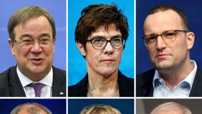Bild: Henning Kaiser/dpa
Bisher warfen Friedrich Merz (unten links), Jens Spahn (oben rechts) und Annegret Kramp-Karrenbauer (oben Mitte) ihren Hut in den Ring. Dass Spätzünder folgen, ist nicht ausgeschlossen: Armin Laschet (links oben), Daniel Günther (unten Mitte) und Wolfgang Schäuble (unten rechts).