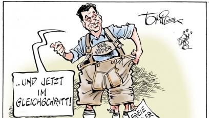 Bild: Tomicek
So sieht unser Karikaturist Tomicek Markus Söders Rolle als Landesvater.