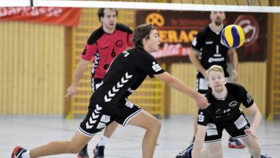 Bild: zg
Das erste Mal in dieser Saison gingen die Volleyballer des VC Amberg – im Bild von links Marco Nanka, Florian Birne, Florian Nirner (vorne) und Bastian Barth – in die Knie, mit komplett leeren Händen kehrte der Tabellenführer der Bayernliga von seinem Auswärtsspiel in Volkach aber nicht zurück.
