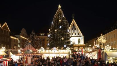 Bild: Wolfgang Steinbacher
Der Christbaum auf dem Amberger Marktplatz ist heuer 14 Meter hoch.