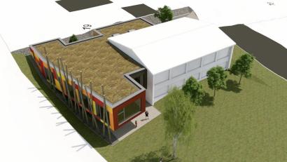 Bild: exb
Das Konzept für die Erweiterung (farbig) des bestehenden Kindergartens "St. Martin" (weiß) steht. Eineinhalb Jahre Bauzeit sind dafür eingeplant.