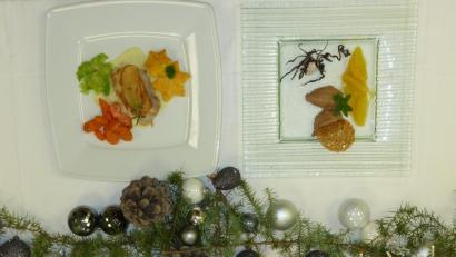 Bild: Portner
Dieses lecker-leichte Vier-Gänge-Menü mit Vorspeise (von unten rechts), Kürbissuppe, Hauptgericht mit Kabeljau und Nachspeisenteller ist auch etwas fürs Auge.