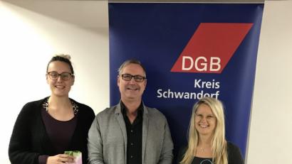 Bild: exb
Die neue DGB-Jugendsekretärin, DGB-Kreisvorsitzender Wolfgang Kurzendorfer und Organisationssekretärin Katja Ertl (von links).