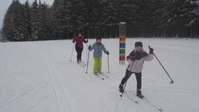 Bild: bl
Samuel Neudecker fährt voran, im Schlepptau Anna Utz und seine Mutter Britta. Mit dem Ausflug auf die Loipen bei Schönsee waren alle drei voll zufrieden.