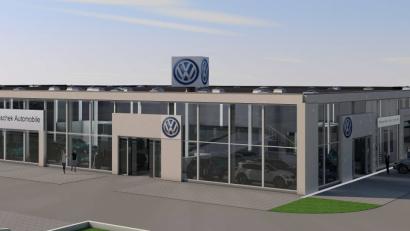 Bild: exb/MBA Architekten
Das neue Autohaus des Unternehmens Maschek wird im Gewerbepark Alberndorf entstehen. Der Bauausschuss billigte am Montag den Bauantrag.