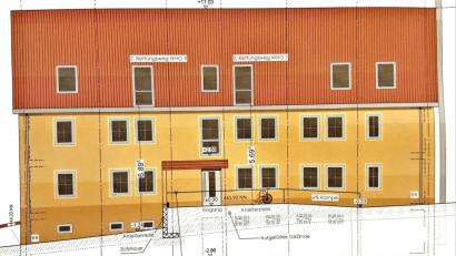 Bild: br
Im geplanten Mietwohnhaus mit sechs Wohneinheiten an der Hauptstraße (der Plan zeigt die Ansicht aus Nordosten) sollen durch den Ausbau des Dachgeschosses weitere drei Wohnungen entstehen.