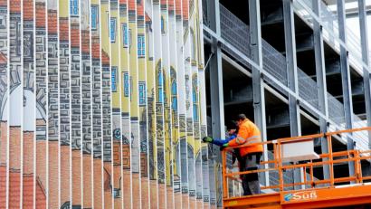 Bild: Stephan Huber
Am Parkdeck in der Marienstraße entsteht "Amberg im Großformat".