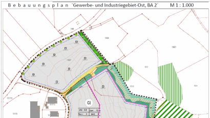 Repro: dob
Auf dem nördlichsten Grundstück, an der Straße "Am Hütbrunnenweg", entsteht die Produktionshalle nebst Bürobereich.