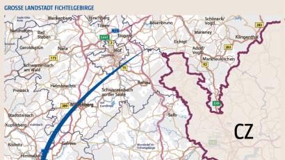 Bild: Oberpfalz-Medien
Grob umrissen soll das Gebiet innerhalb des blauen Hufeisens zu einer "Landstadt Fichtelgebirge" gehören, schwebt den Initiatoren vor.