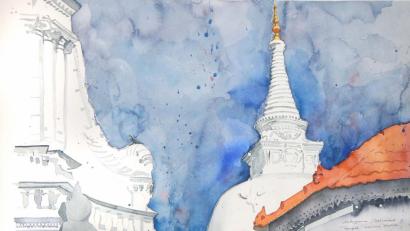 Bild: ubb
"Tempel". Aquarell von Rudi Jäger