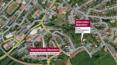 Bild: Portner
Der Standort "Am Bahnhof" (links) steht nicht mehr zur Verfügung. Für den Alternativvorschlag "Kindergarten im Freibad"(rechts) werden derzeit Unterschriften gesammelt.