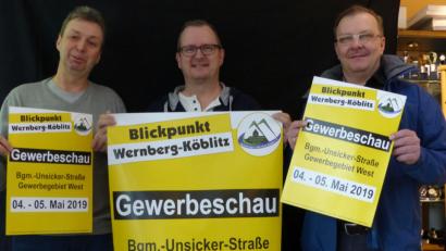 Bild: cv
Thomas Großmann, Michael Starkmann und Achim Keller (von links) haben die Weichen für die neunte Gewerbeschau am 4. und 5. Mai gestellt.