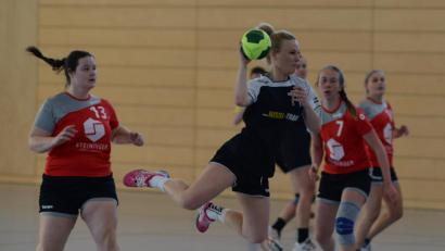 Bild: ham
Nur fliegen ist schöner: Marie Fiala (am Ball) setzte elegant zum Wurf an und steuerte zwei Treffer zum Heimsieg der HSG Nabburg/Schwarzenfeld bei.