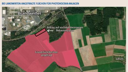 Grafik: Oberpfalz-Medien
Die Eigentümer dieser Grundstücke im Nordwesten von Neunkirchen hat die Primus Energie aus Regensburg angeschrieben, ob sie Interesse haben, ihre Flächen, insgesamt rund 40 Hektar, für den Bau von Photovoltaik-Anlagen zu verpachten.