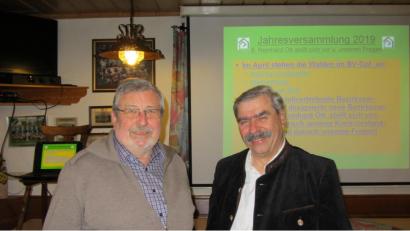 Bild: bsc
Für die anstehende Wahl zum Bezirksvorsitzenden des Verbandes Wohneigentum wünschte Kreisvorsitzender Otmar Zeitler (links) dem stellvertretenden Bezirksvorsitzenden Reinhard Ott (rechts) viel Erfolg.