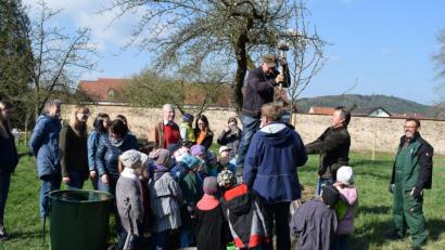 Bild: bnr
Die Mitglieder des Obst- und Gartenbauvereins übernahmen die handwerklichen Arbeiten der Pflanzaktion. Mit Begeisterung waren die Kinder vom Franziskus-Kinderarten dabei.