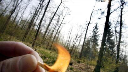 Bild: Frank Rumpenhorst
Ein Streichholz brennt in einem trockenen Wald. Foto: Frank Rumpenhorst/Archivbild