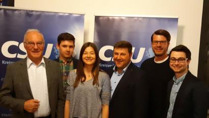 Bild: Florian Singer (fls)
Der ehemalige Landtagsabgeordnete Heinz Donhauser (links) nahm an der Hauptversammlung der Jungen Union Raigering-Krumbach teil. Weiter von links: Pascal Glöckner, JU-Vize Ina Koch, CSU-Ortsvorsitzender Daniel Müller, Markus Schmalzl und JU-Ortsvorsitzender Florian Singer.