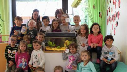 Bild: u
Mit ihren Erzieherinnen Julia Waldhauser (hinten links) und Martina Dolles (hinten rechts) haben die Kinder der Marienkäfergruppe des St.-Wolfgang-Kindergartes in ihrem Gruppenzimmer ein Aquarium eingerichtet.