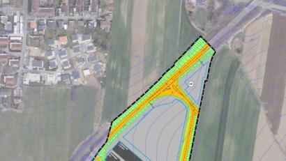 Grafik: Stadt Amberg
So soll die neue Gewerbefläche samt Autohaus im Kreuzungsbereich von AM30 und B 85 einmal ausschauen. Der Stadtrat hat darüber am Montag intensiv diskutiert.