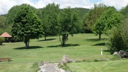 Bild: fjo
Reines, kristallklares Trinkwasser speist über einen künstlich angelegten Bachlauf auch den Badesee der Freizeitanlage "Bäckeröd". Für die Quellen und Tiefbrunnen in den Sulzberghängen (im Hintergrund) beauftragt der Marktrat umfangreiche Sanierungsmaßnahmen.