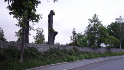 Bild: fjo
Zwischen der Friedhofsmauer (links) und den Parkplätzen sehen Planer und Stadtverwaltung keine Möglichkeit für eine Verbreiterung des Gehwegs auf über zwei Meter.